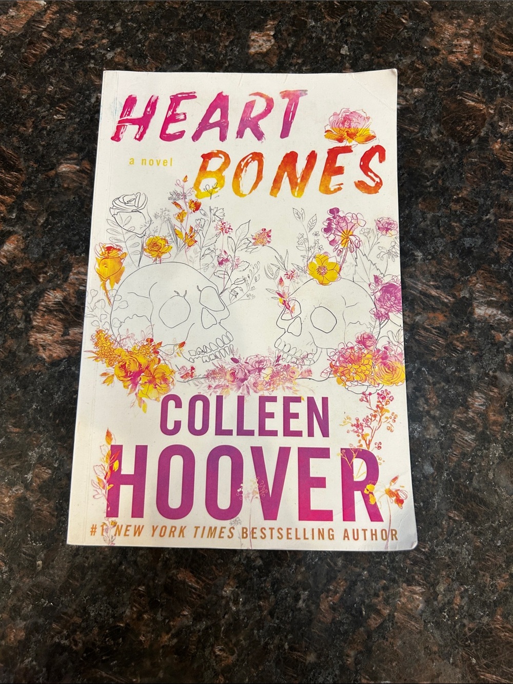 Heart Bones by Colleen Hoover - White Cover with Pink & Yellow Floral Art